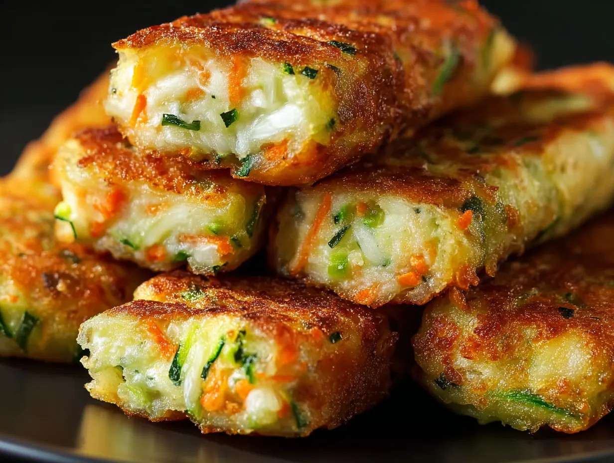 A stack of spring vegetable patties.