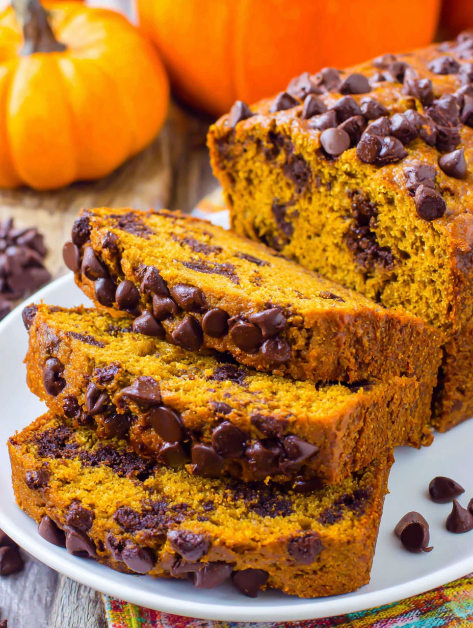 A slice of pumpkin bread with chocolate chips.