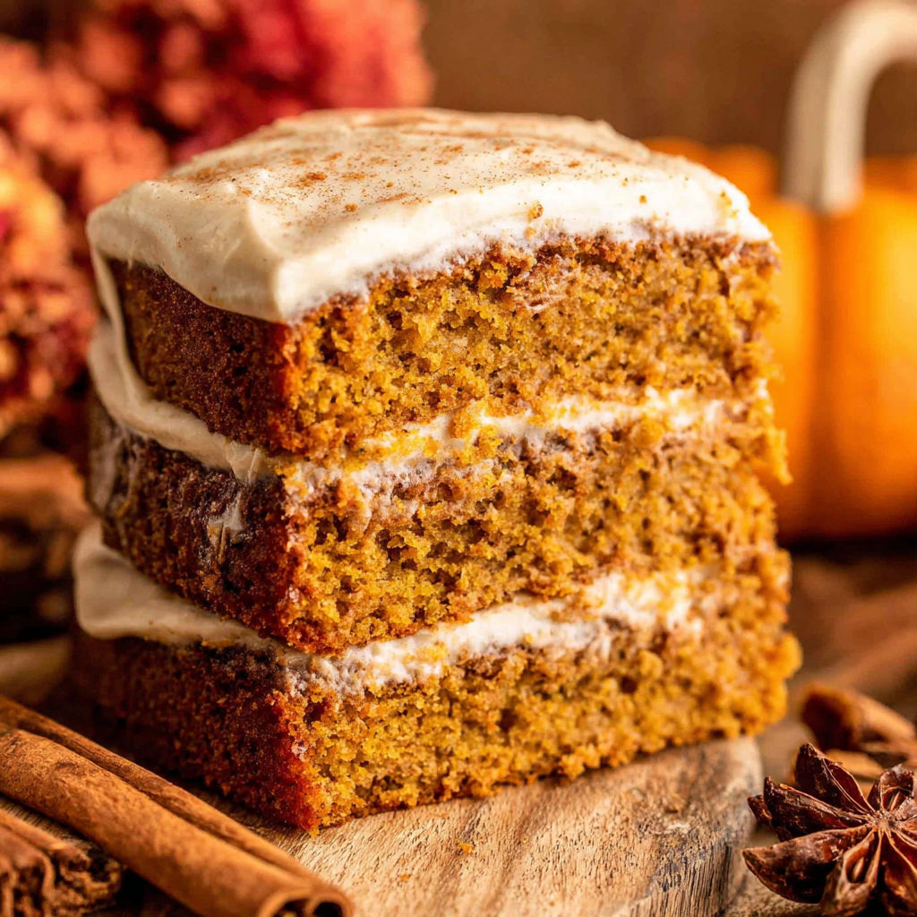 A slice of pumpkin spice latte cake.