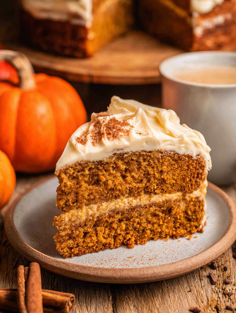 A slice of pumpkin spice latte cake.