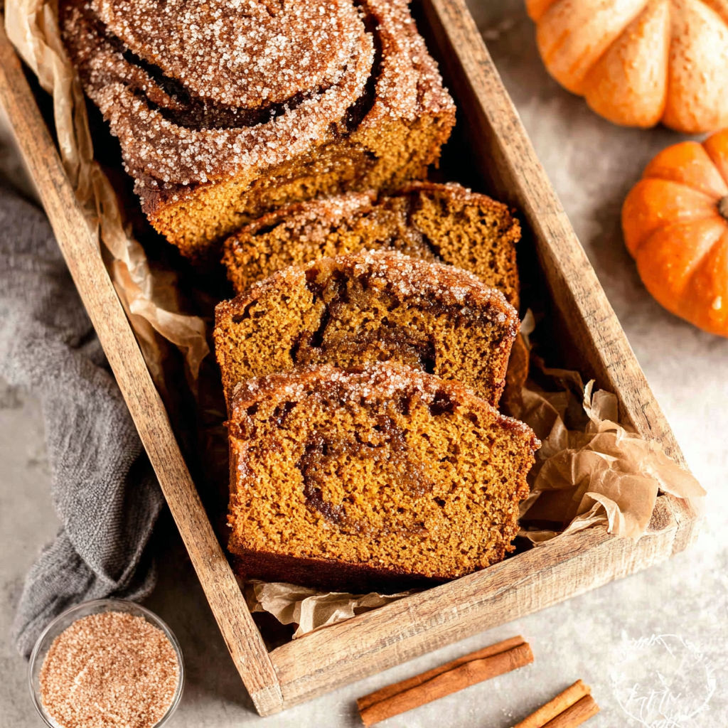 A box of cinnamon swirl pumpkin bread mini loaves.