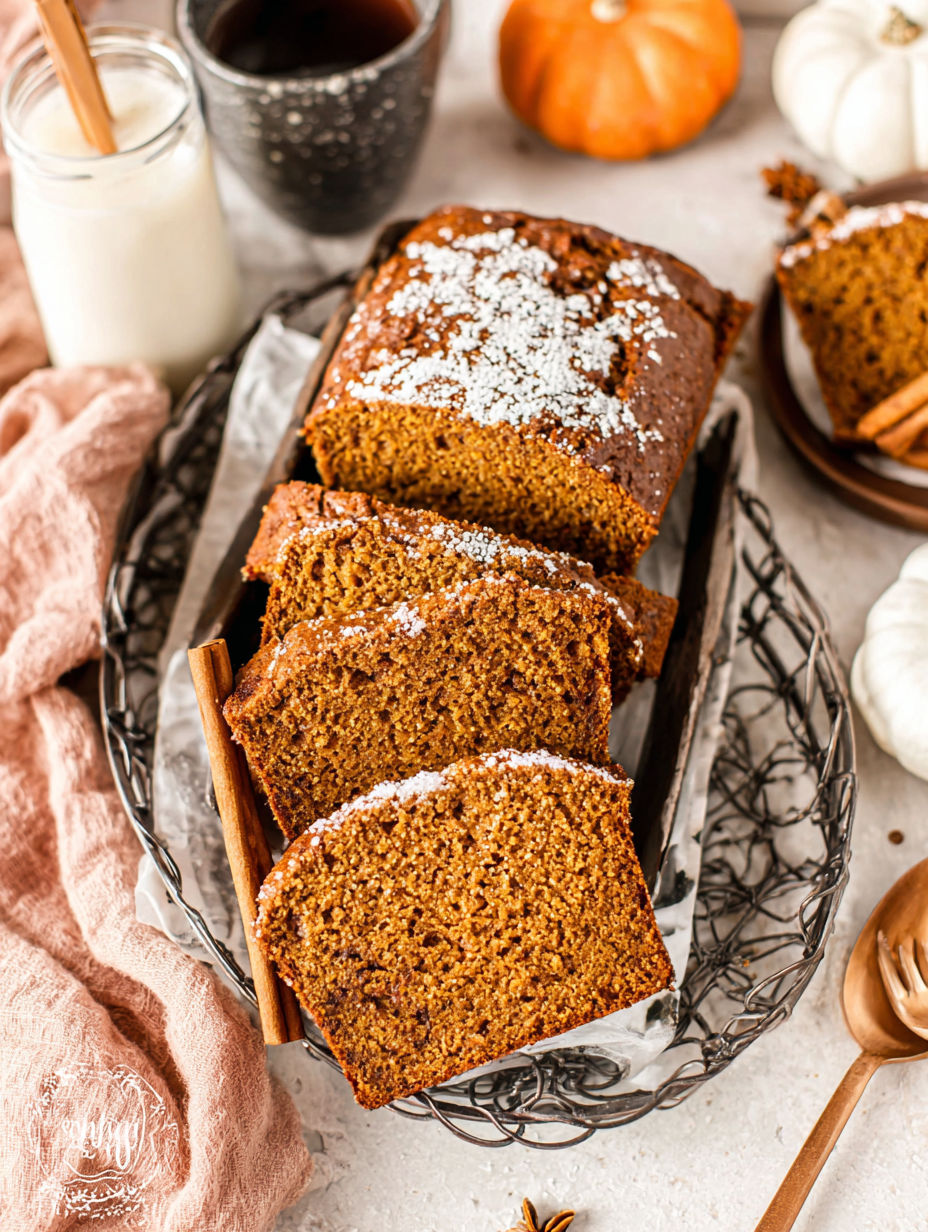 A plate of mini loaves of cinnamon swirl pumpkin bread.