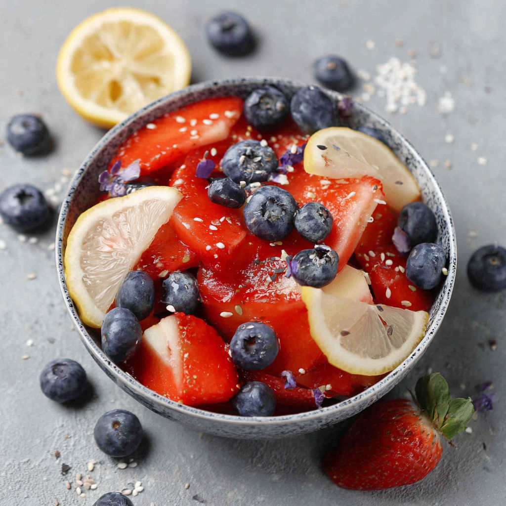 A bowl of red, white and blue fruit salad.