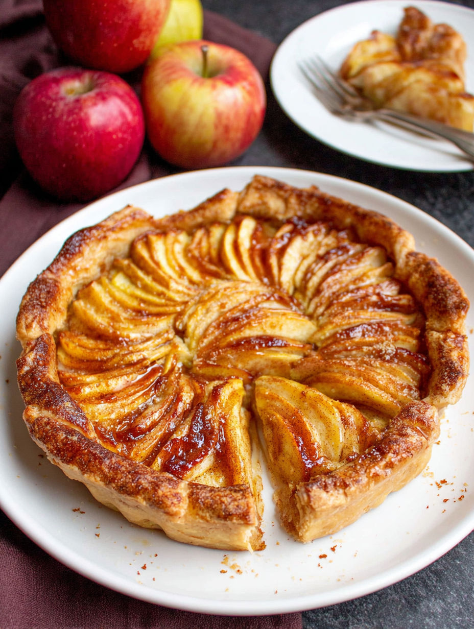 A slice of a caramel apple tart.