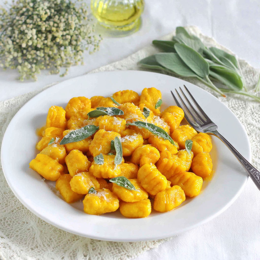 A plate of gnocchi with cheese and herbs.