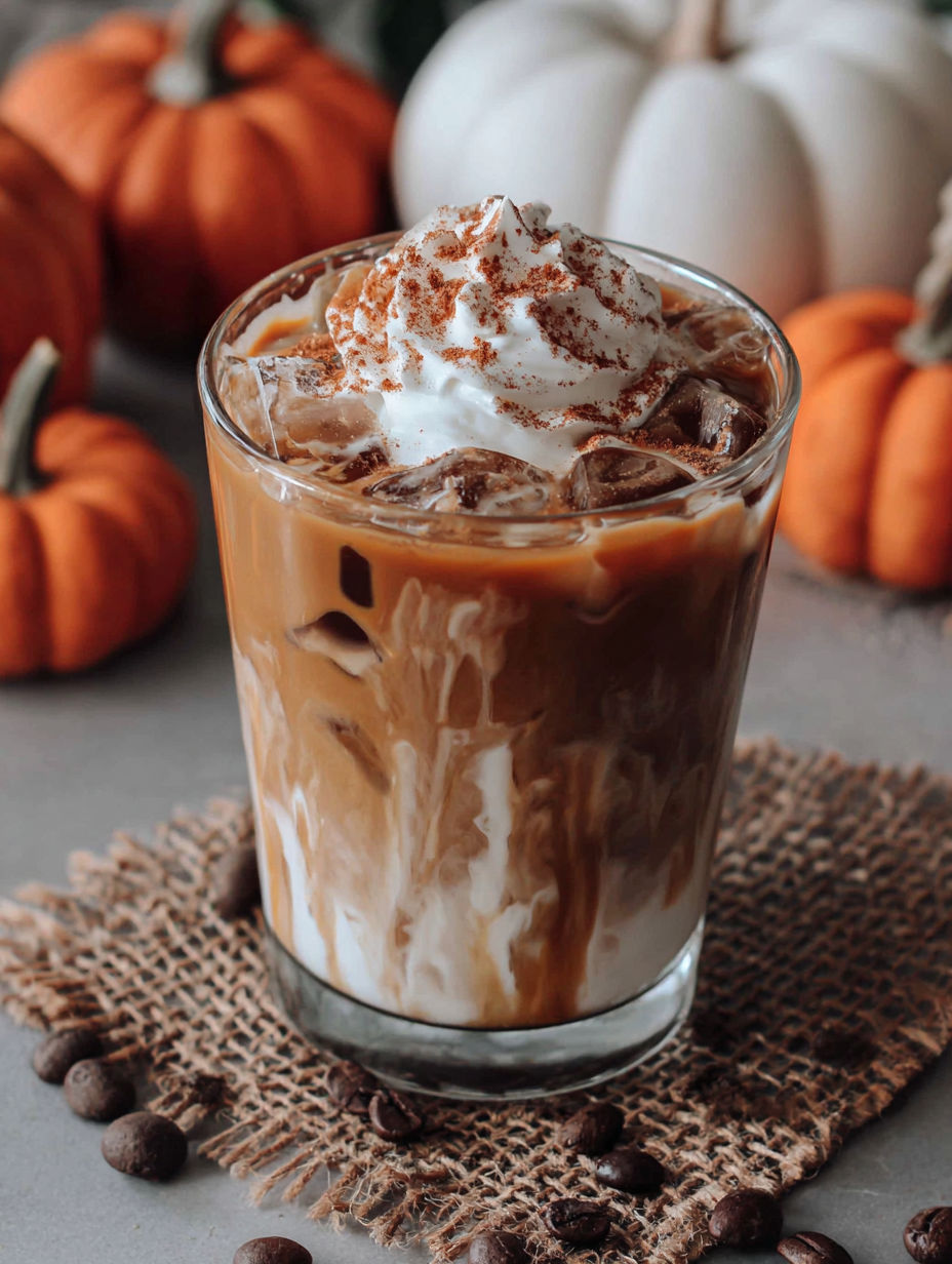 A glass of Starbucks copycat iced pumpkin spice latte.
