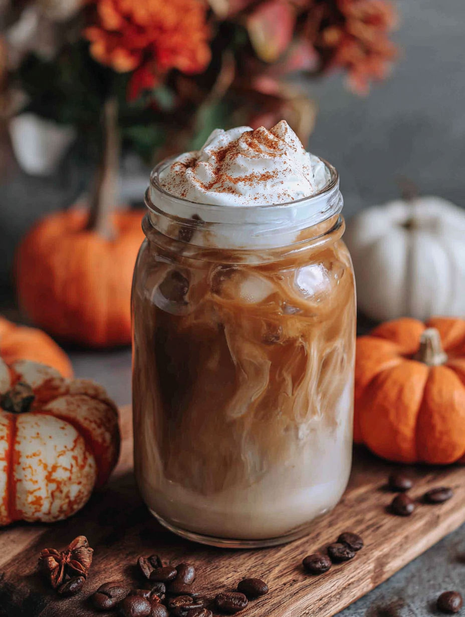A jar of Starbucks copycat iced pumpkin spice latte.