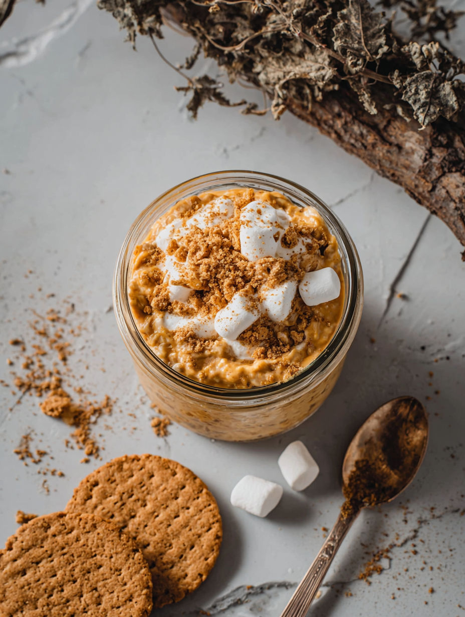 A jar of Toasted Marshmallow Pumpkin Overnight Oats.