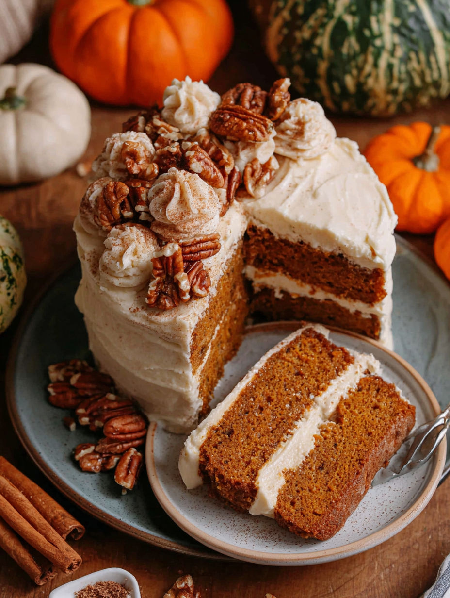 A slice of vegan pumpkin spice cake.