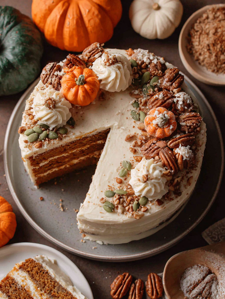 A slice of vegan pumpkin spice cake.