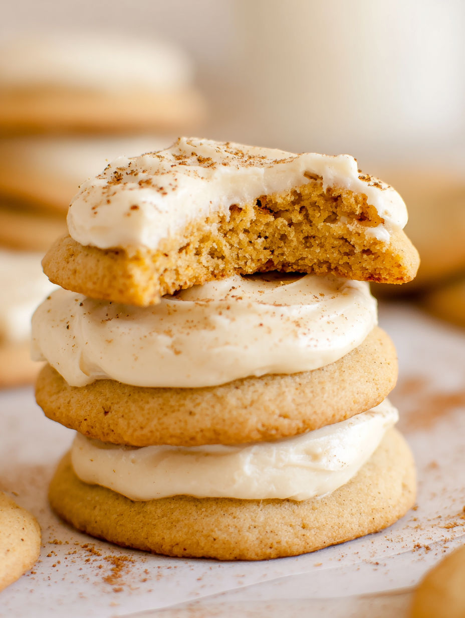 Pumpkin spice sugar cookies with cream cheese frosting.