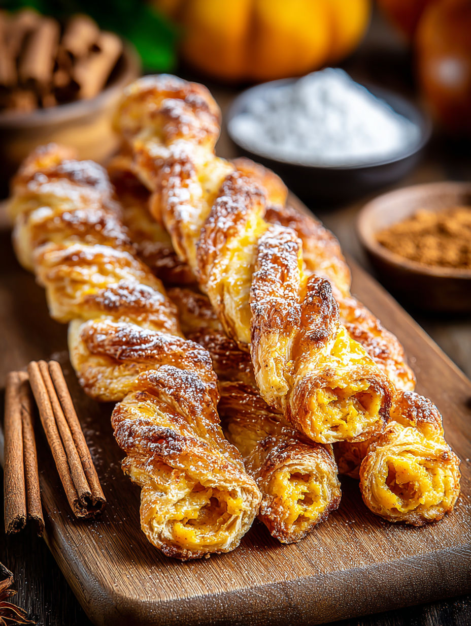 Pumpkin pie twists with powdered sugar.