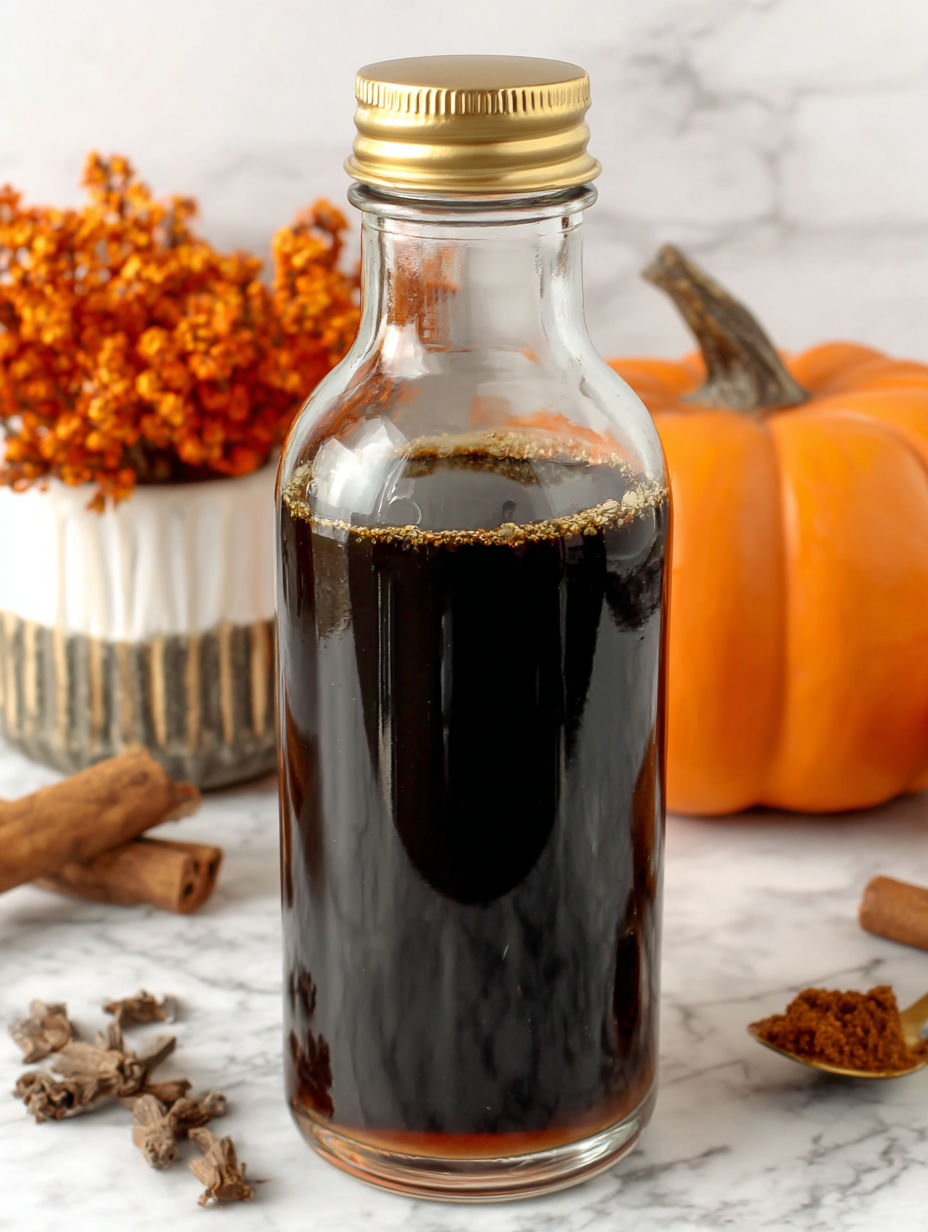 A bottle of Starbucks Pumpkin Spice Coffee Syrup.