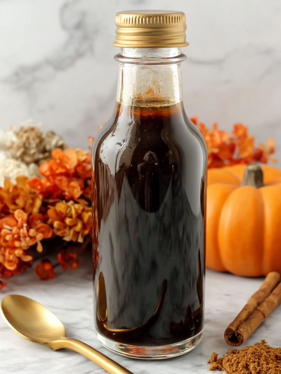 A bottle of Starbucks Pumpkin Spice Coffee Syrup.