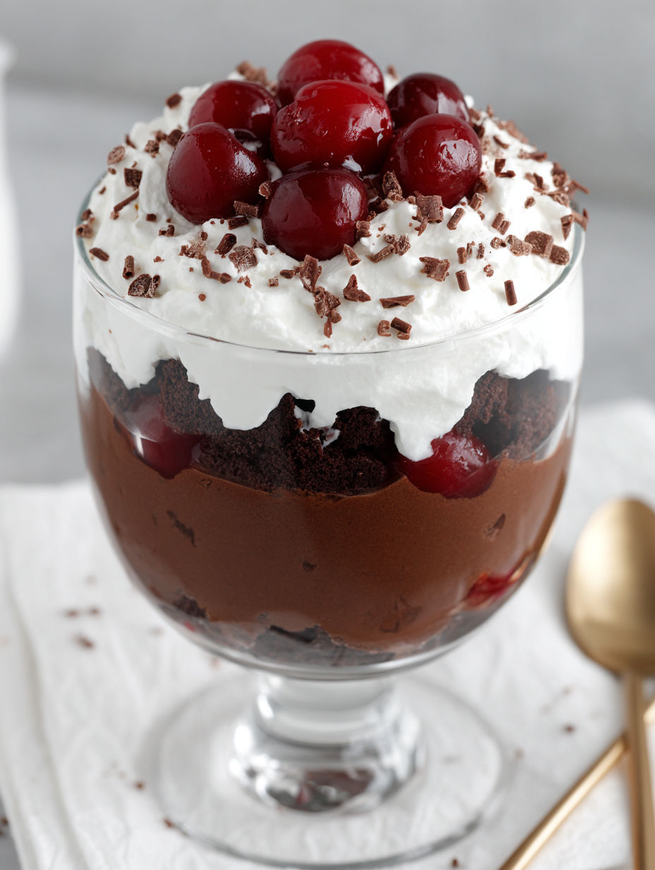 A glass of black forest trifle.
