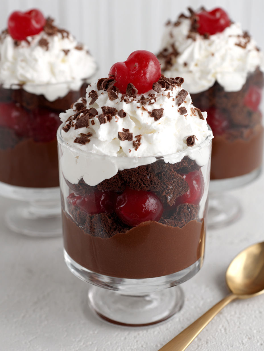 A glass of black forest trifle.