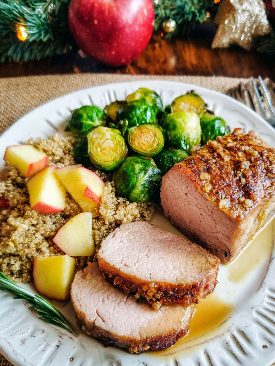A plate of food with meat, vegetables and fruit.