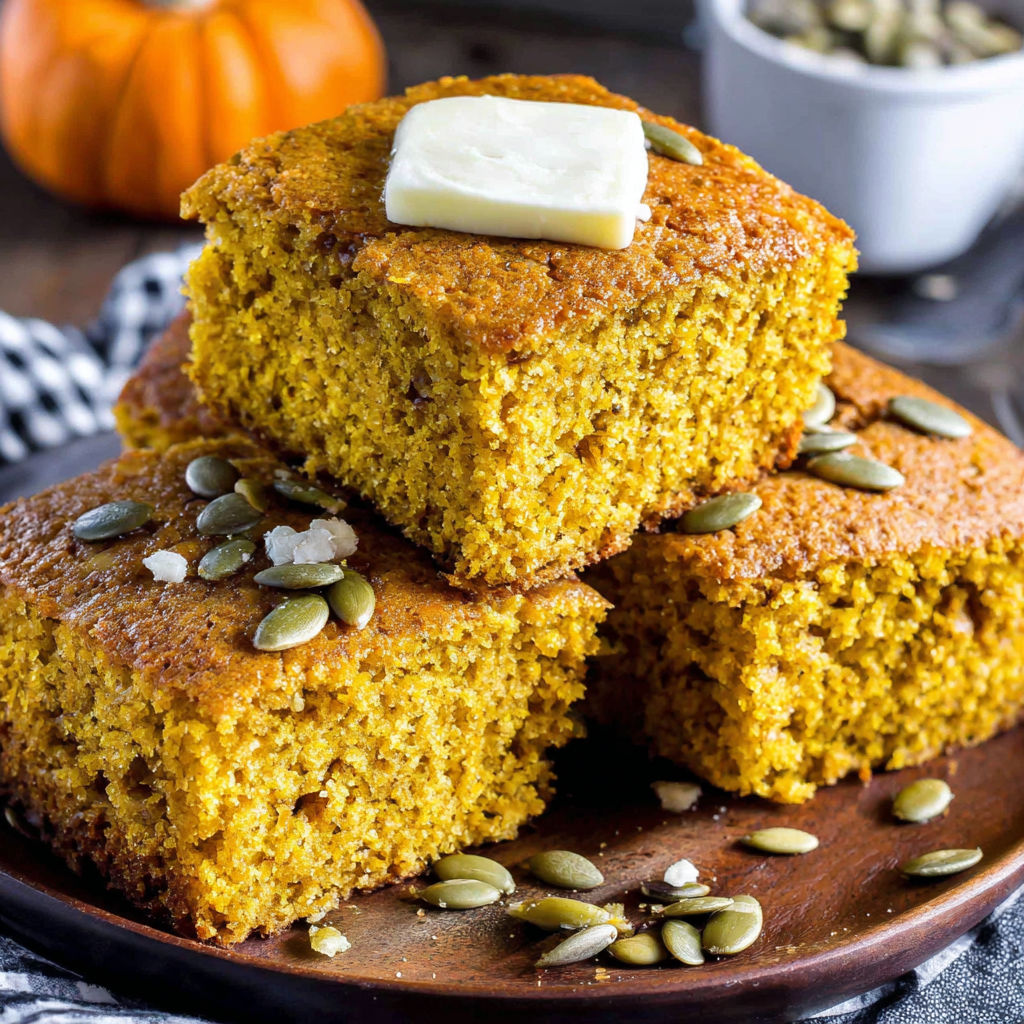 A stack of pumpkin maple cornbread.