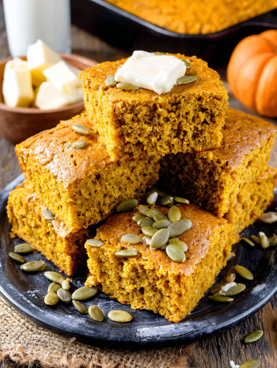 A stack of pumpkin maple cornbread.