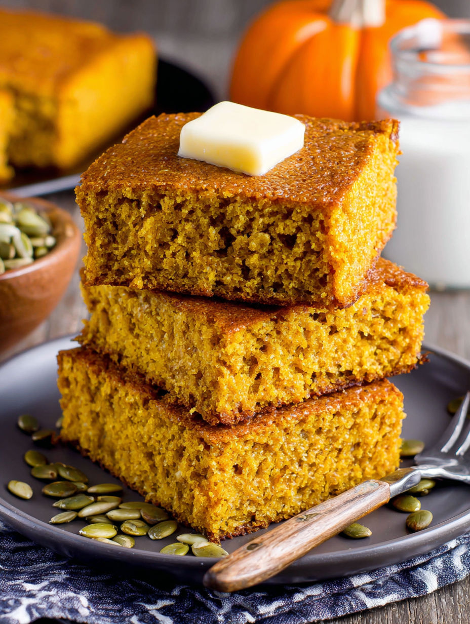 A stack of pumpkin maple cornbread.