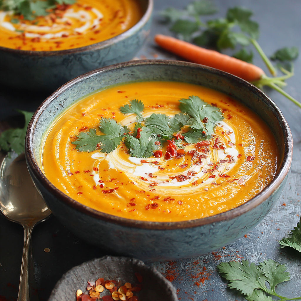 A bowl of spicy carrot ginger soup.