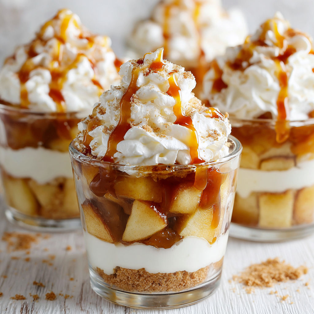 Three cups of caramel apple trifle.