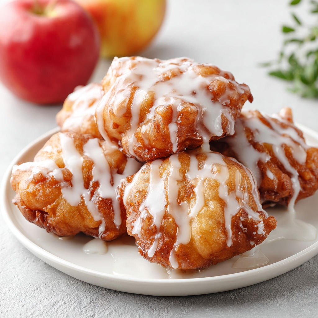 A plate of glazed apple fritters.