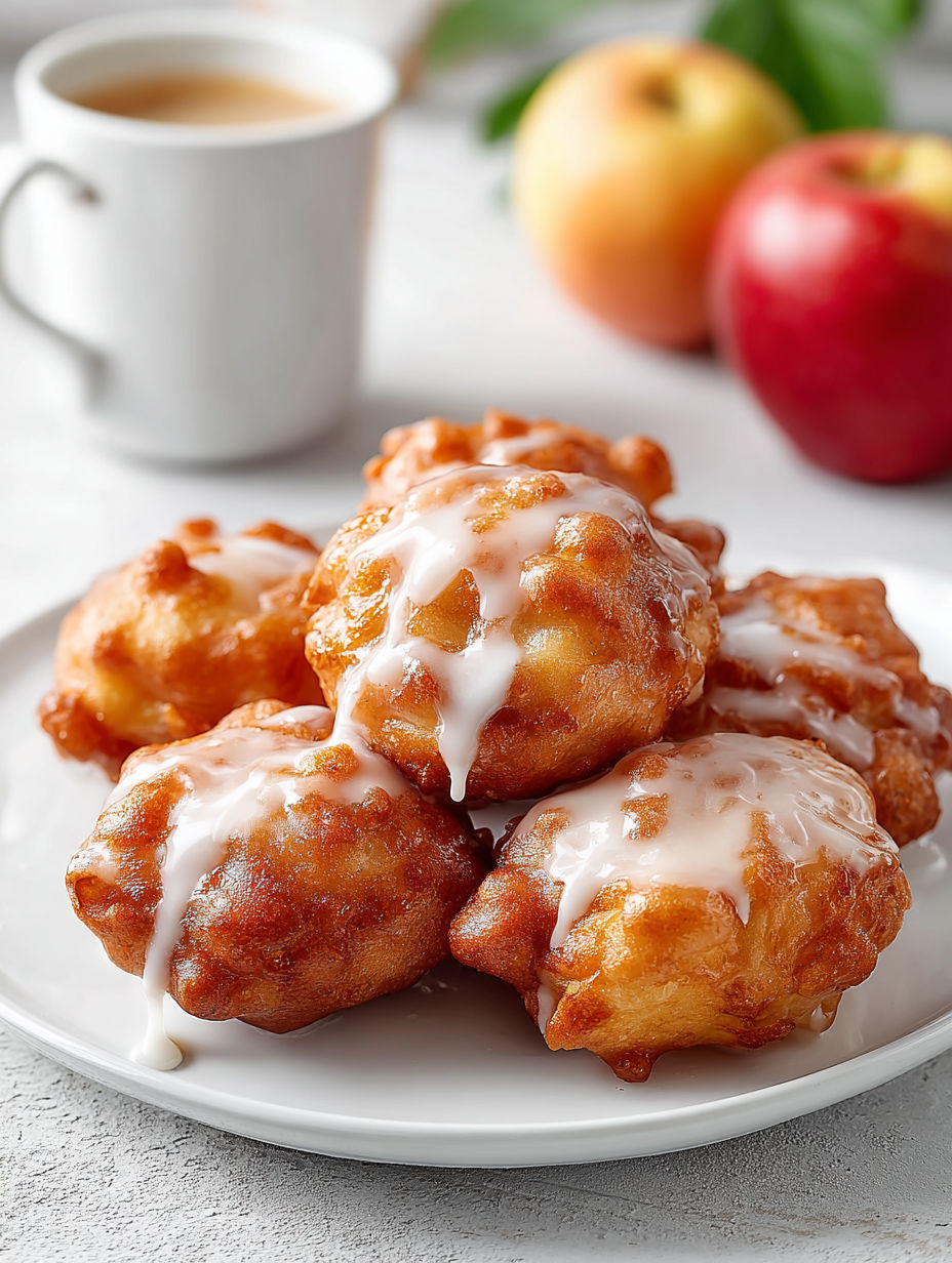 A plate of glazed apple fritters.
