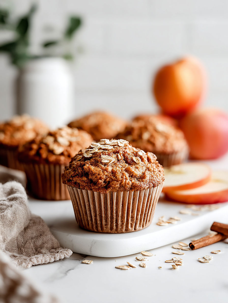 A plate of muffins with a cup of oats nearby.