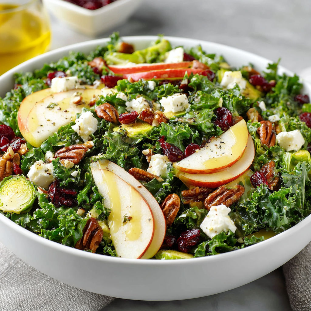A bowl of salad with apples, pears, and honey dressing.