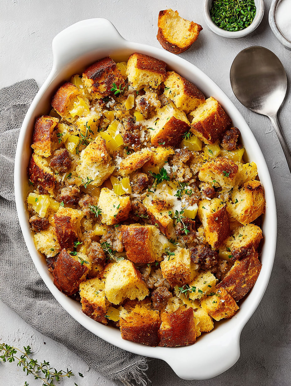 A bowl of sausage stuffing.