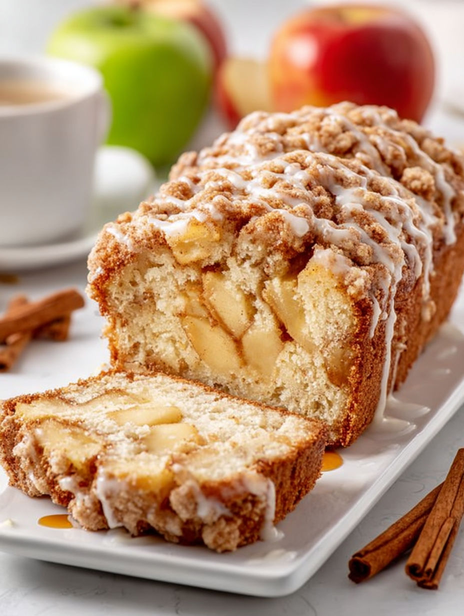 A slice of gluten-free cinnamon apple bread.