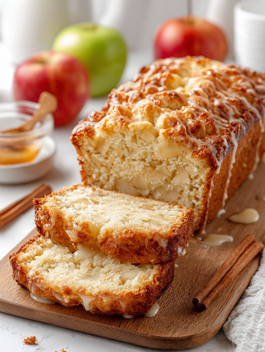 A slice of gluten-free cinnamon apple bread.