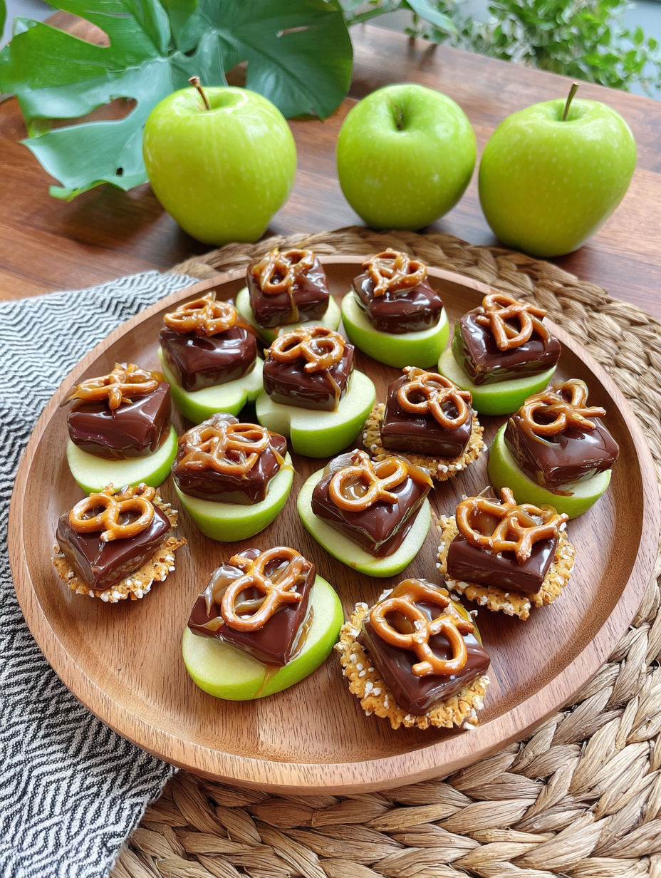 A plate of caramel apple pretzel bites.