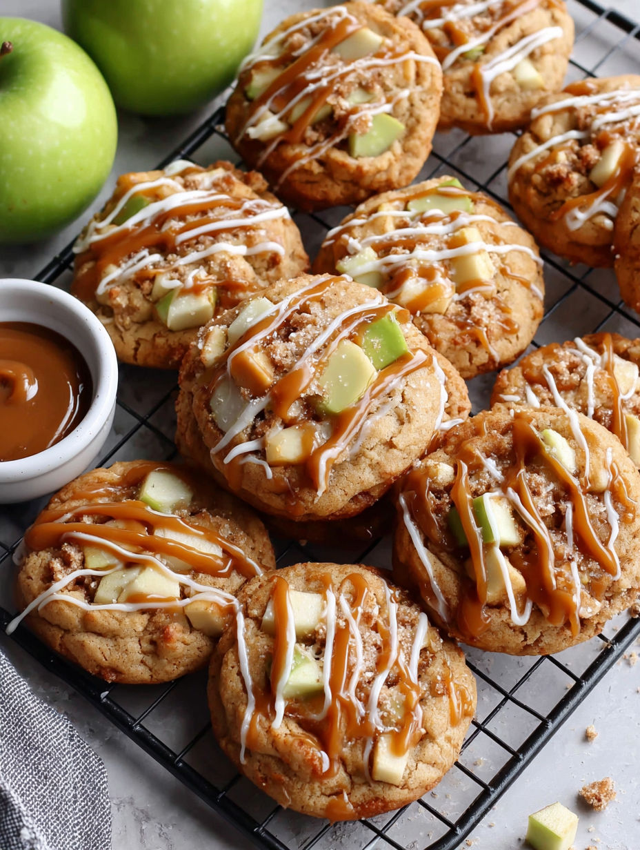 A plate of cookies with caramel drizzled on top.