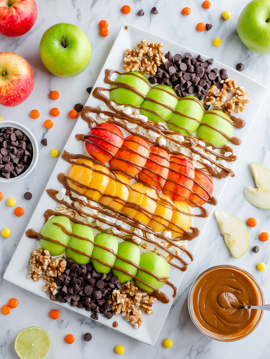 A plate of caramel apple nachos.