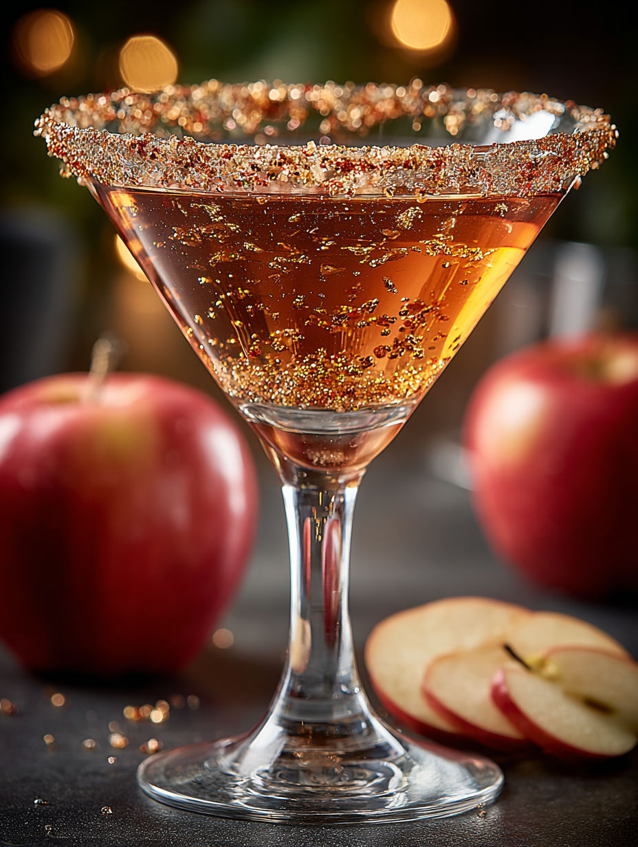 A glass of a Cursed Apple Martini.