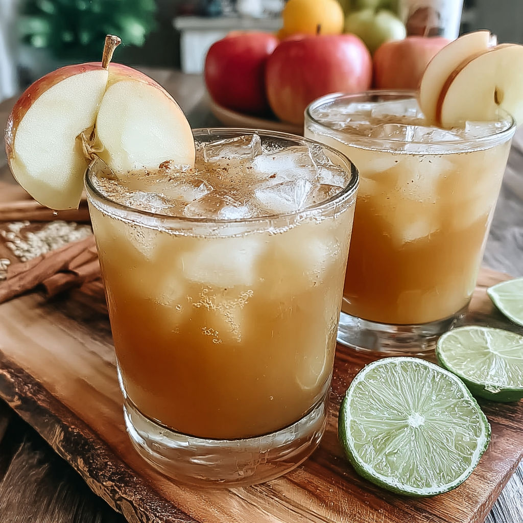 Two glasses of apple cider margarita on a table.