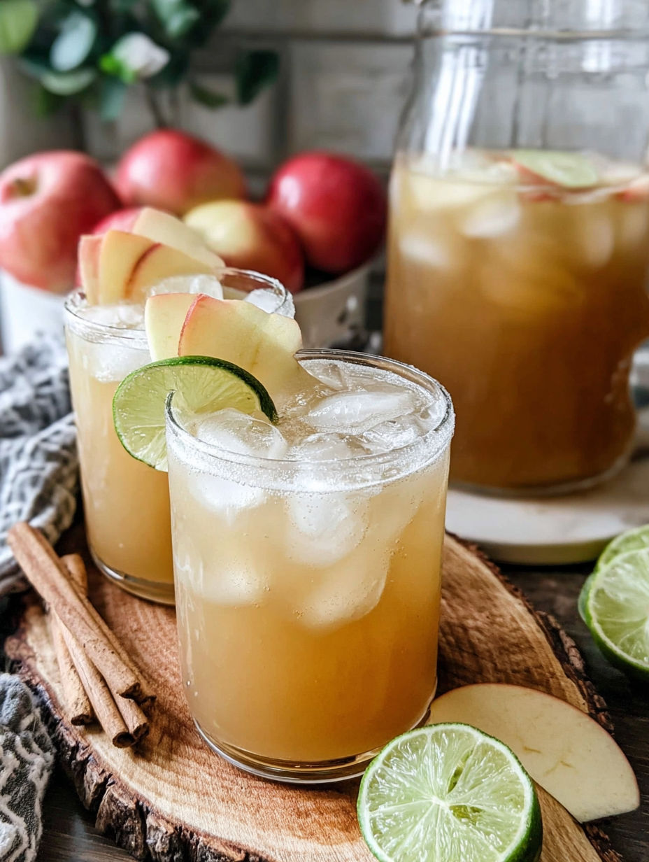 Two glasses of apple cider margarita on a table.