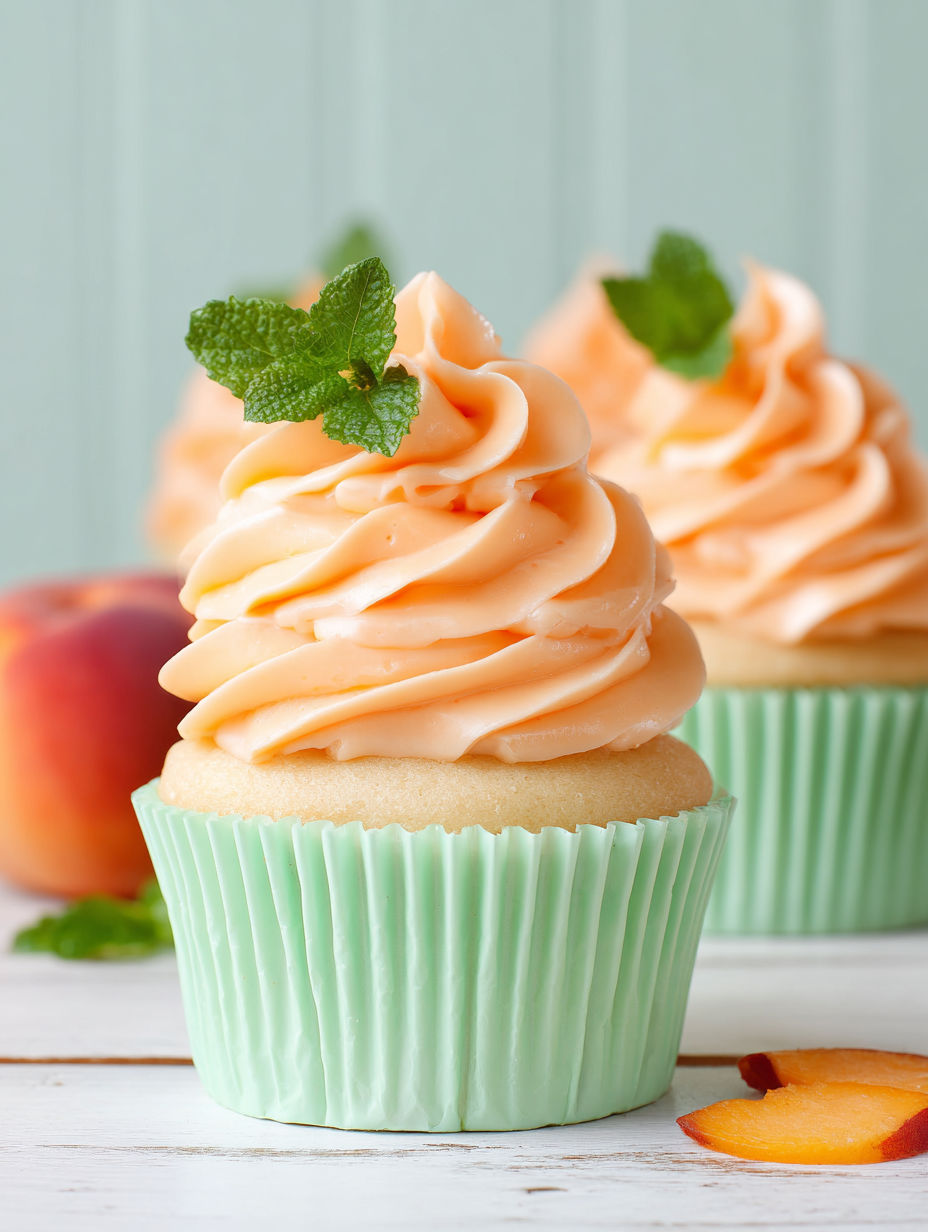 A cupcake with peach purée buttercream.