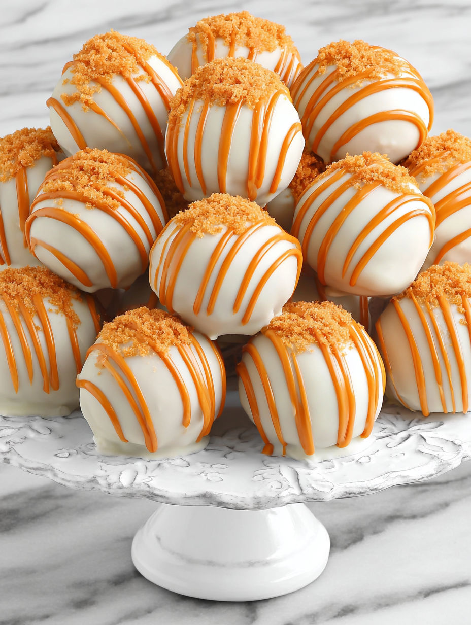 A plate of no-bake pumpkin cheesecake balls.