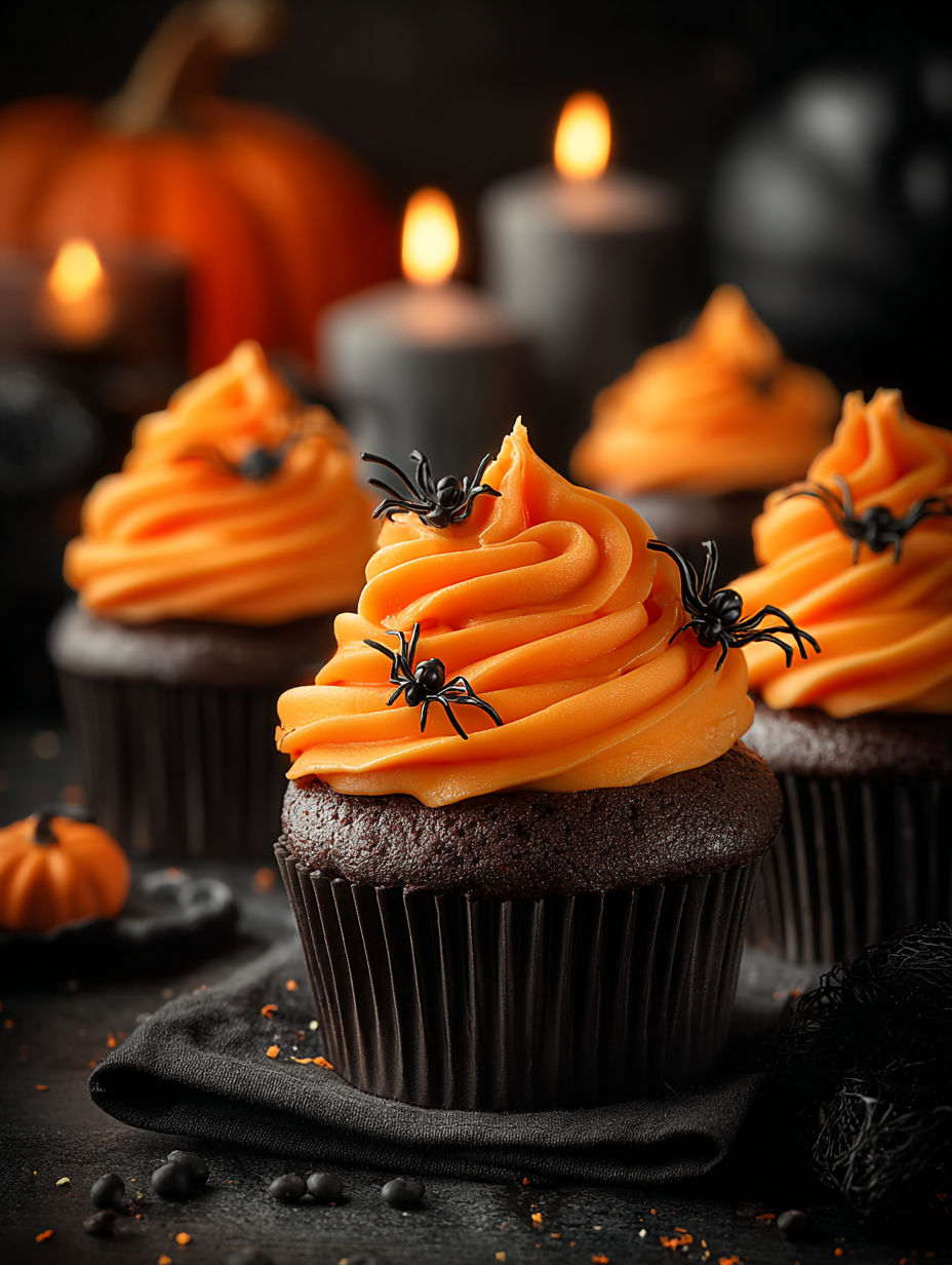 Halloween chocolate cupcakes with orange buttercream.