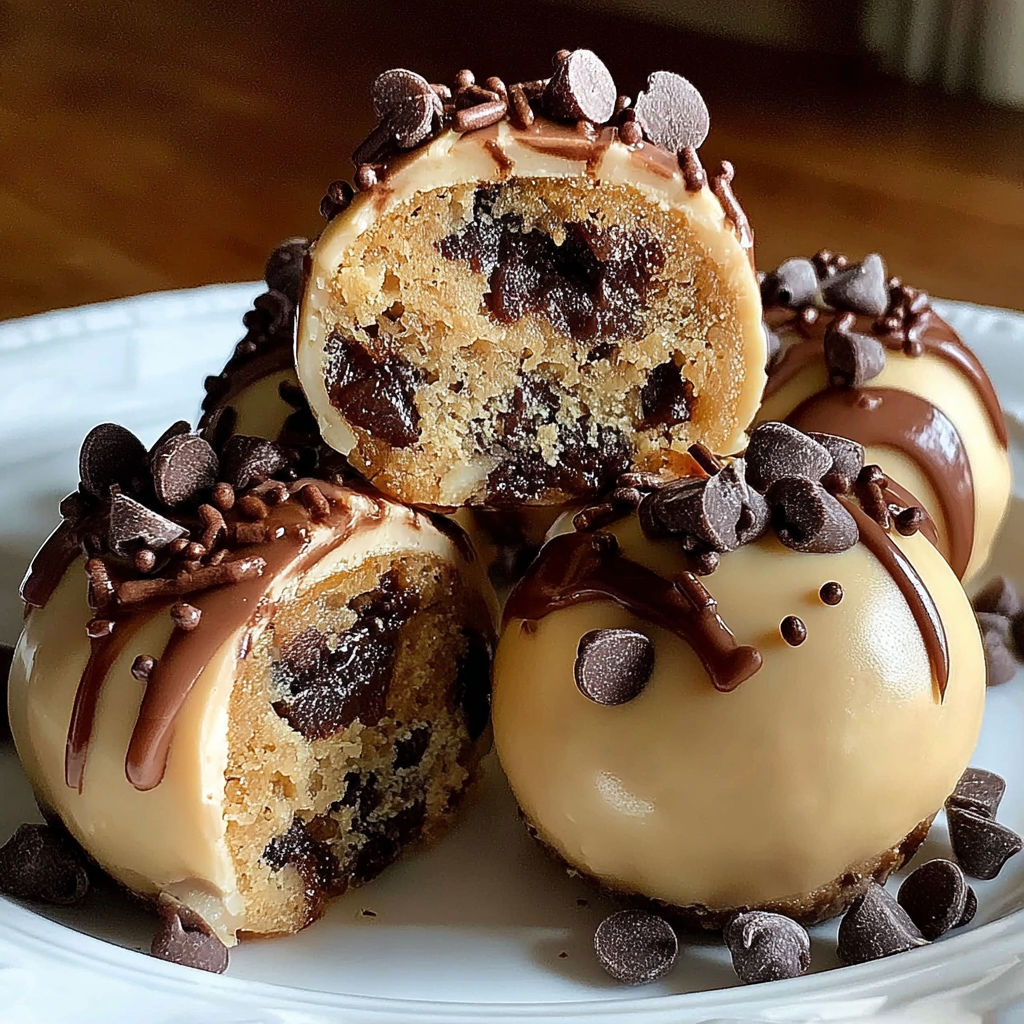 Three chocolate chip cookie dough brownie bombs.