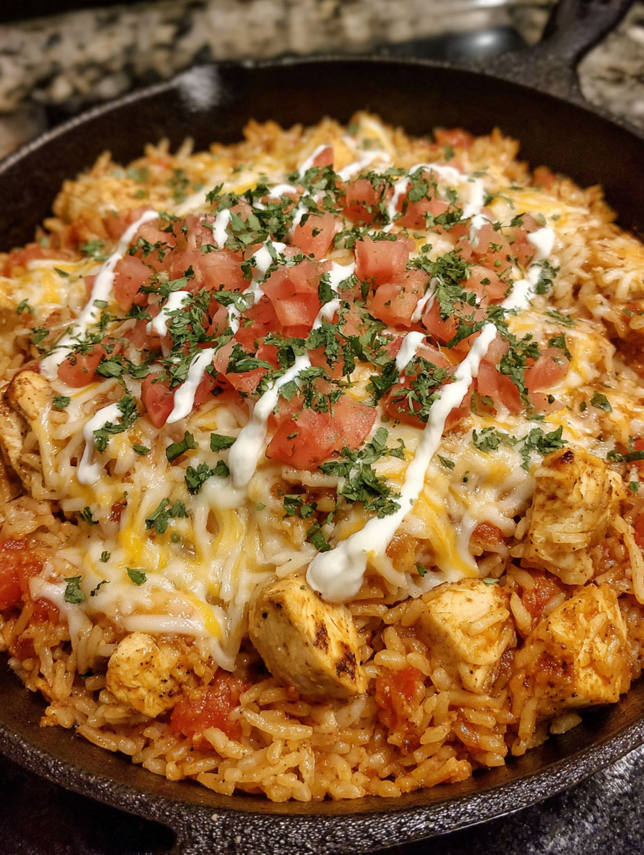 A delicious cheesy chicken taco rice dish.