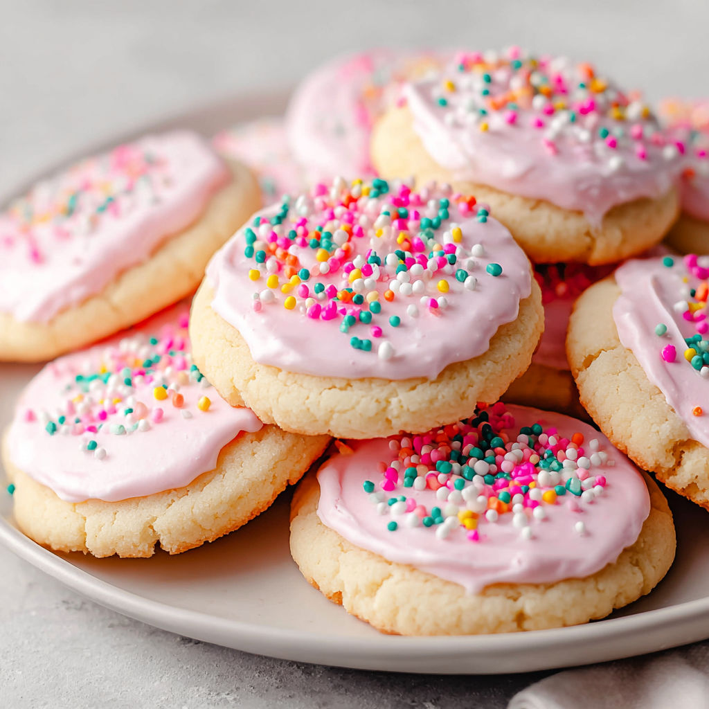 A plate of frosted sugar cake cookies.
