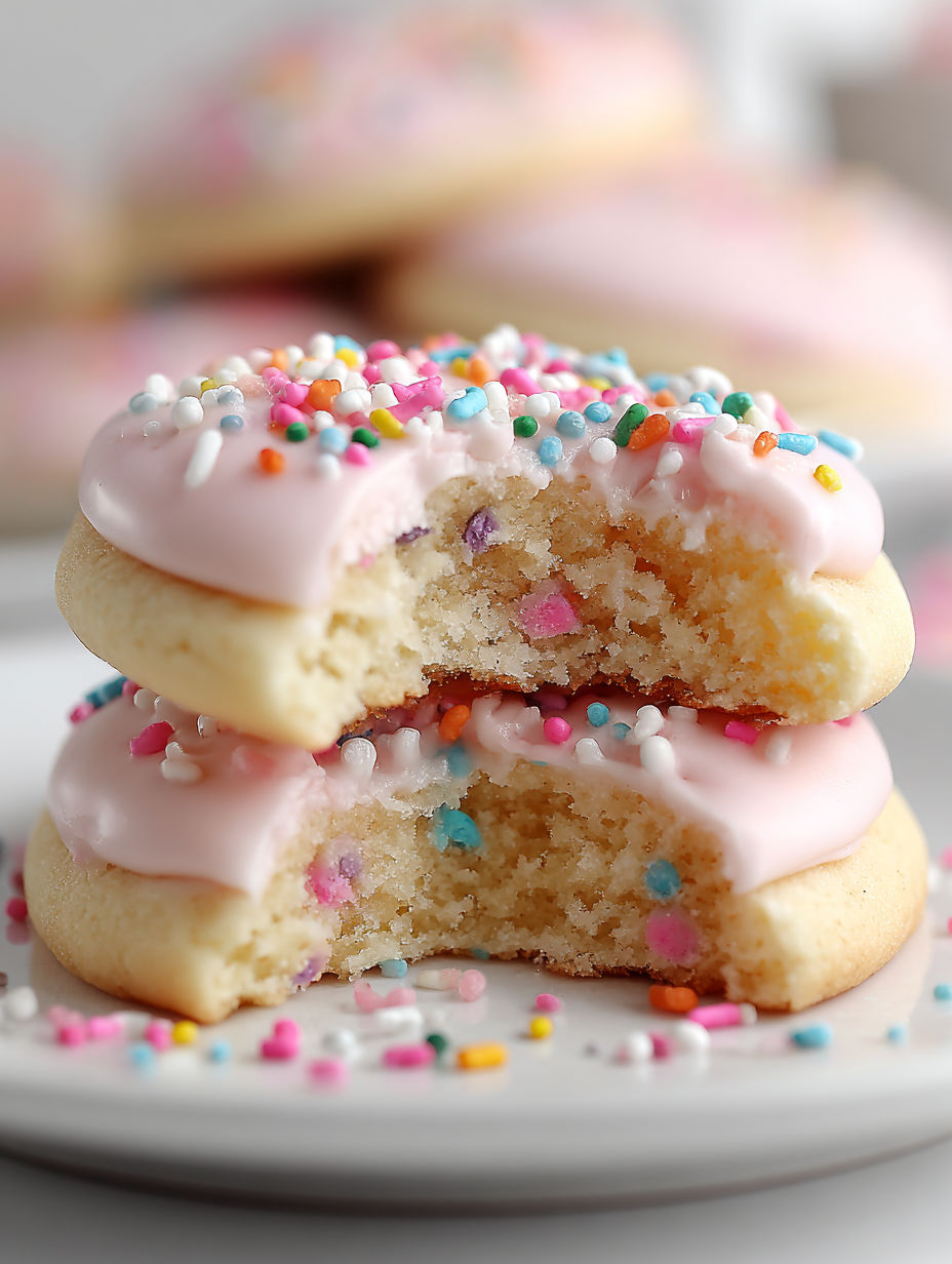 A stack of frosted sugar cake cookies.