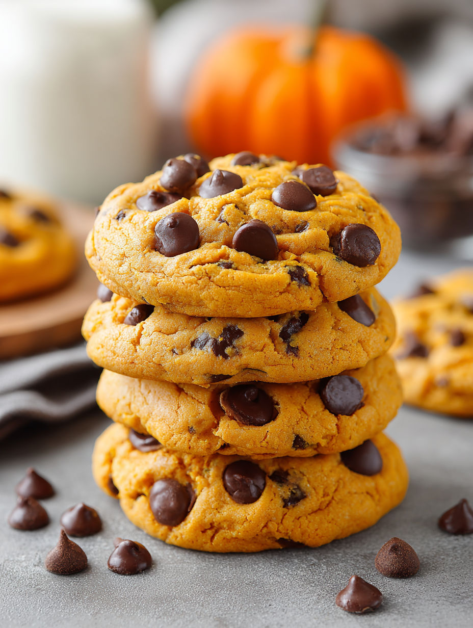 A stack of chocolate chip cookies.