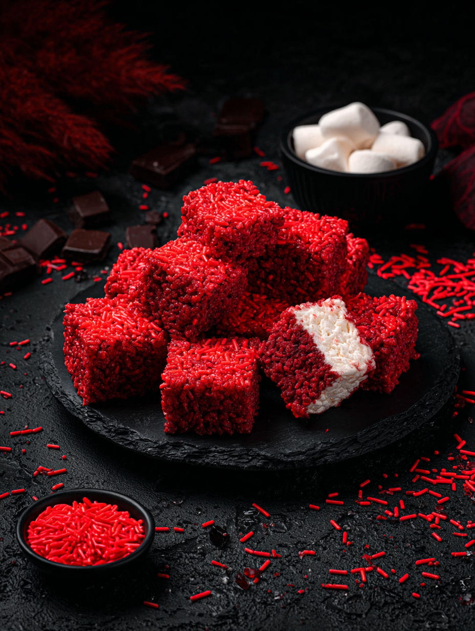 A plate of red rice krispie treats.