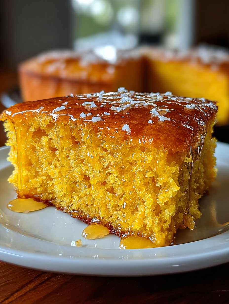 A slice of honey pumpkin cornbread.