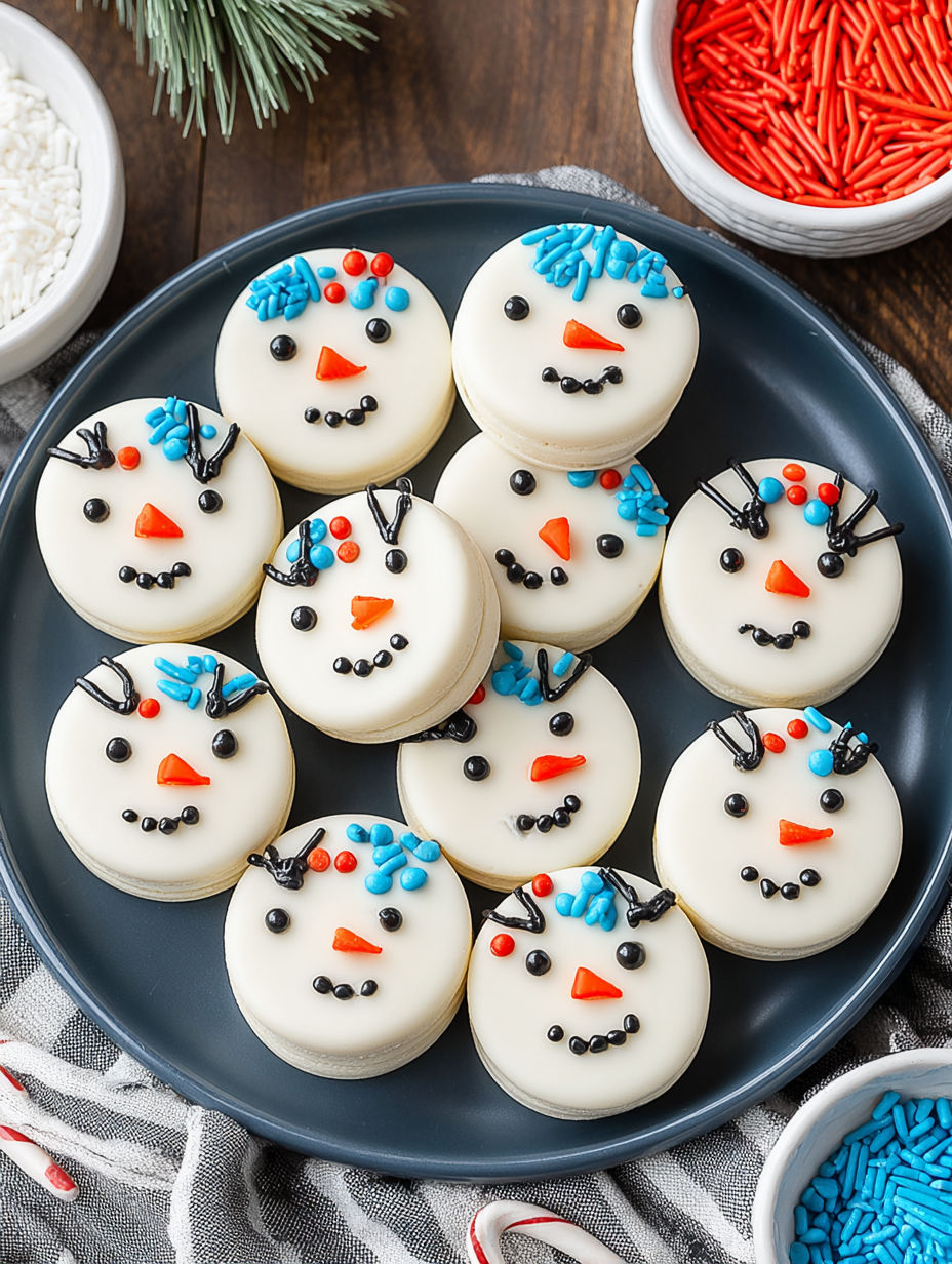 A plate of cookies with faces drawn on them.
